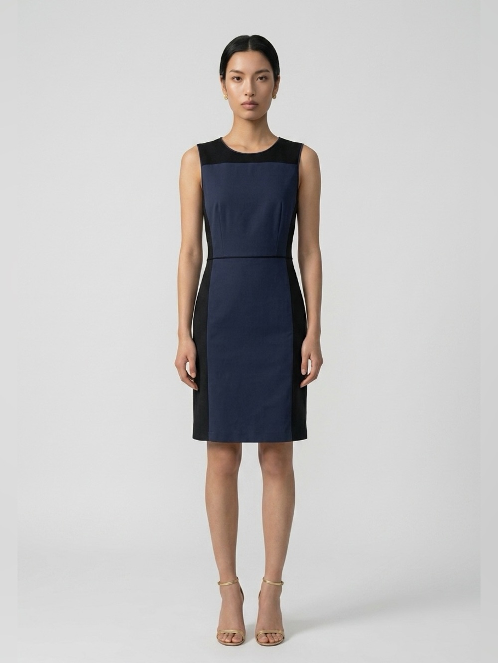 THEORY WOOL BLUE BLACK COLORBLOCK STRAIGHT SHEATH CAREER BUSINESS DRESS SZ 10